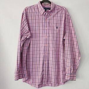 Ralph Lauren Custom Fit pink plaid long sleeve button front shirt cotton size XL